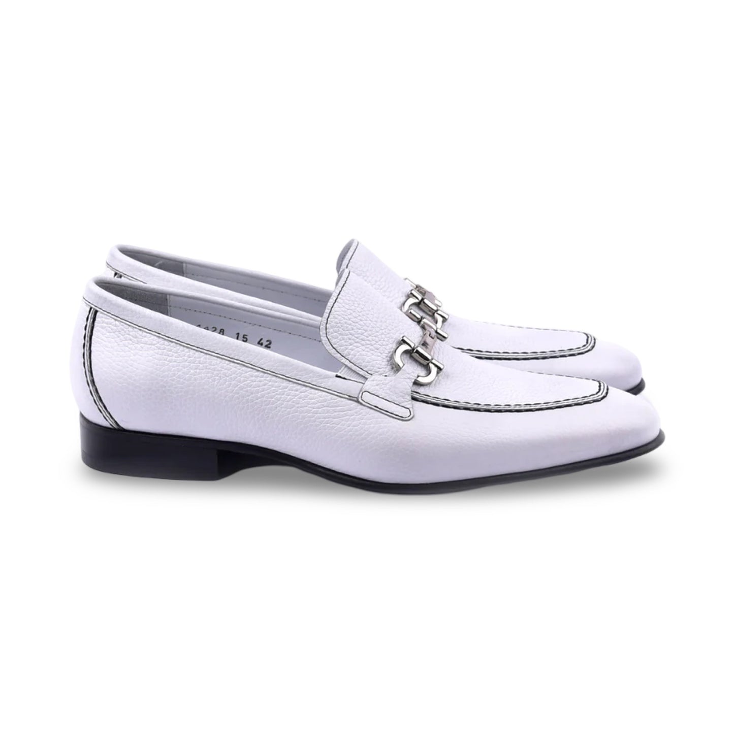 White Pebble Grain Leather Bit Loafer