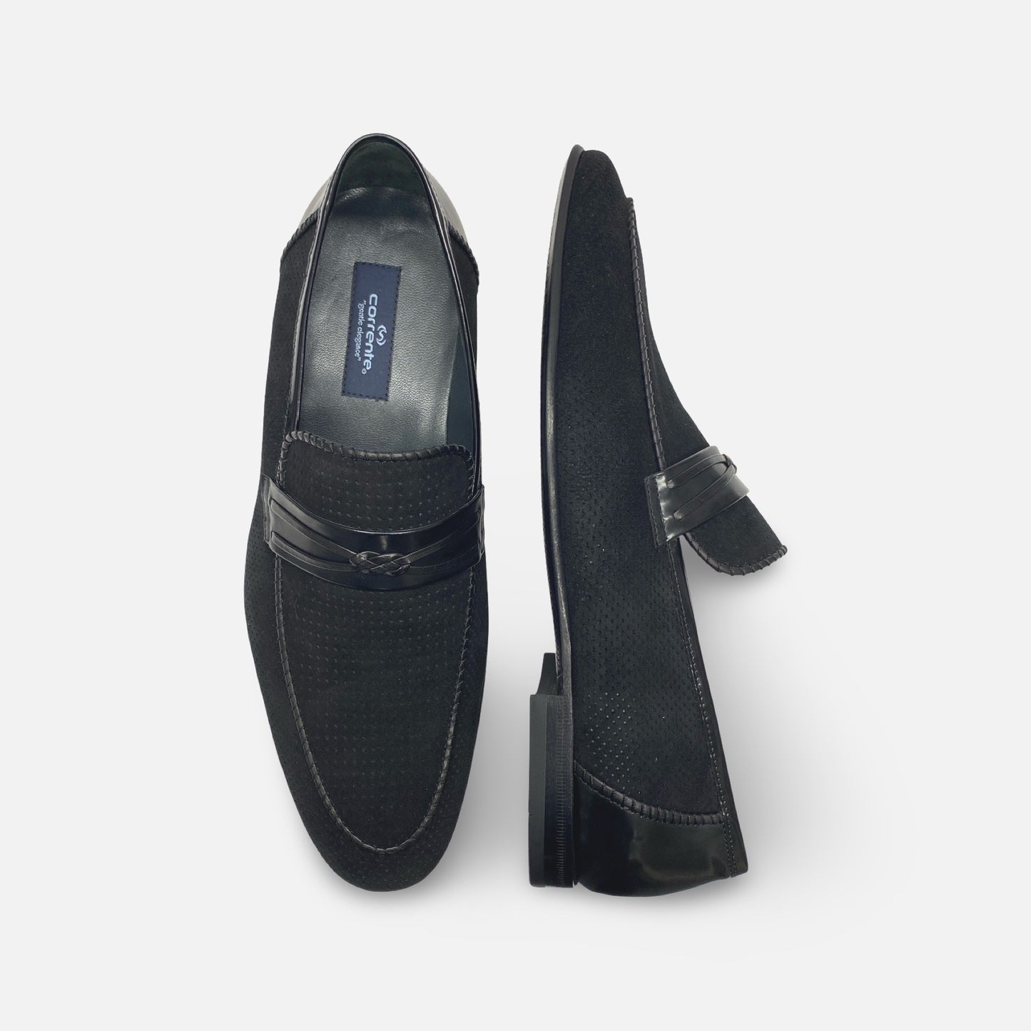 Corrente 3417HS Men's Perforated Black Suede Loafers