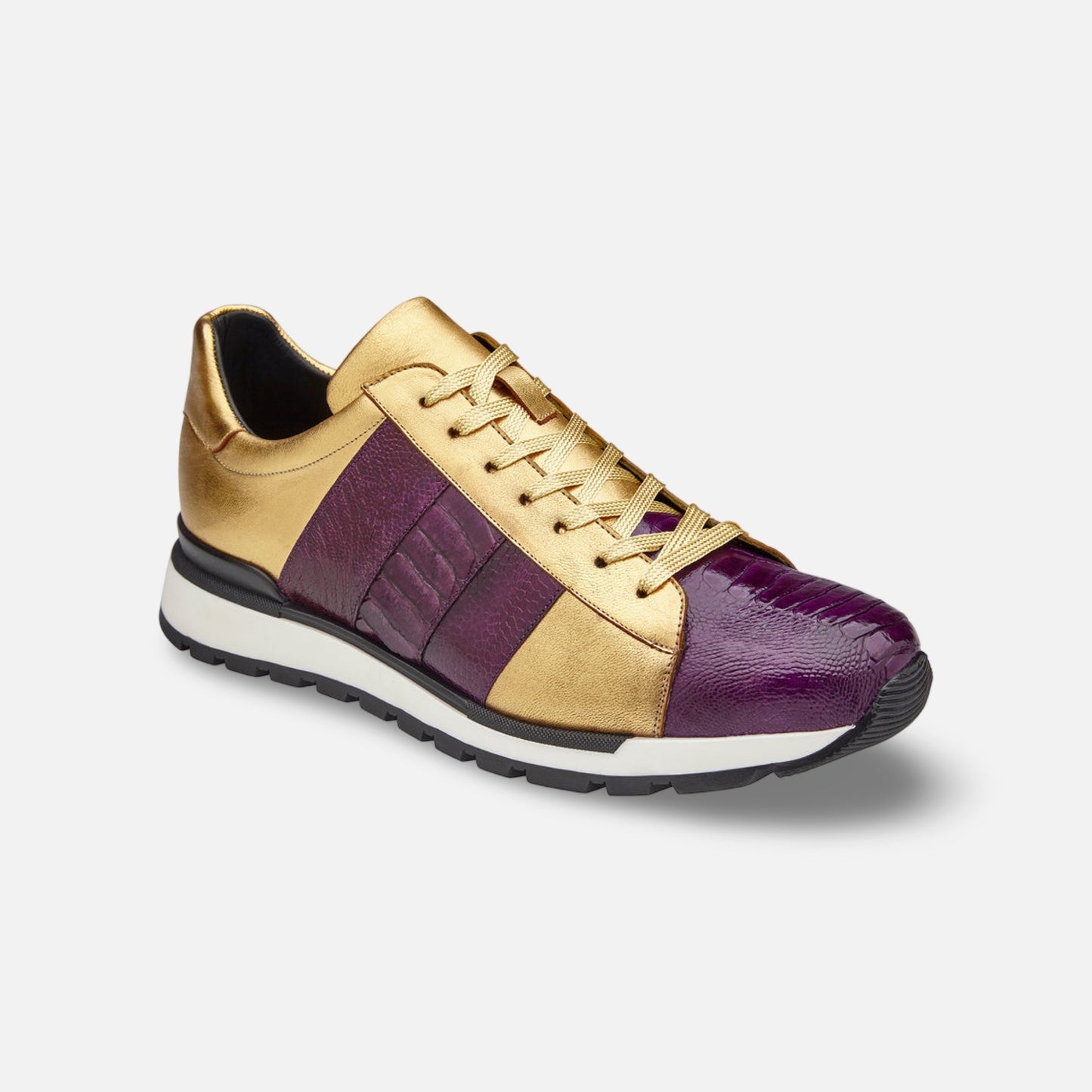 Belvedere Men’s Ostrich & Italian Calfskin Sneaker | Purple and gold