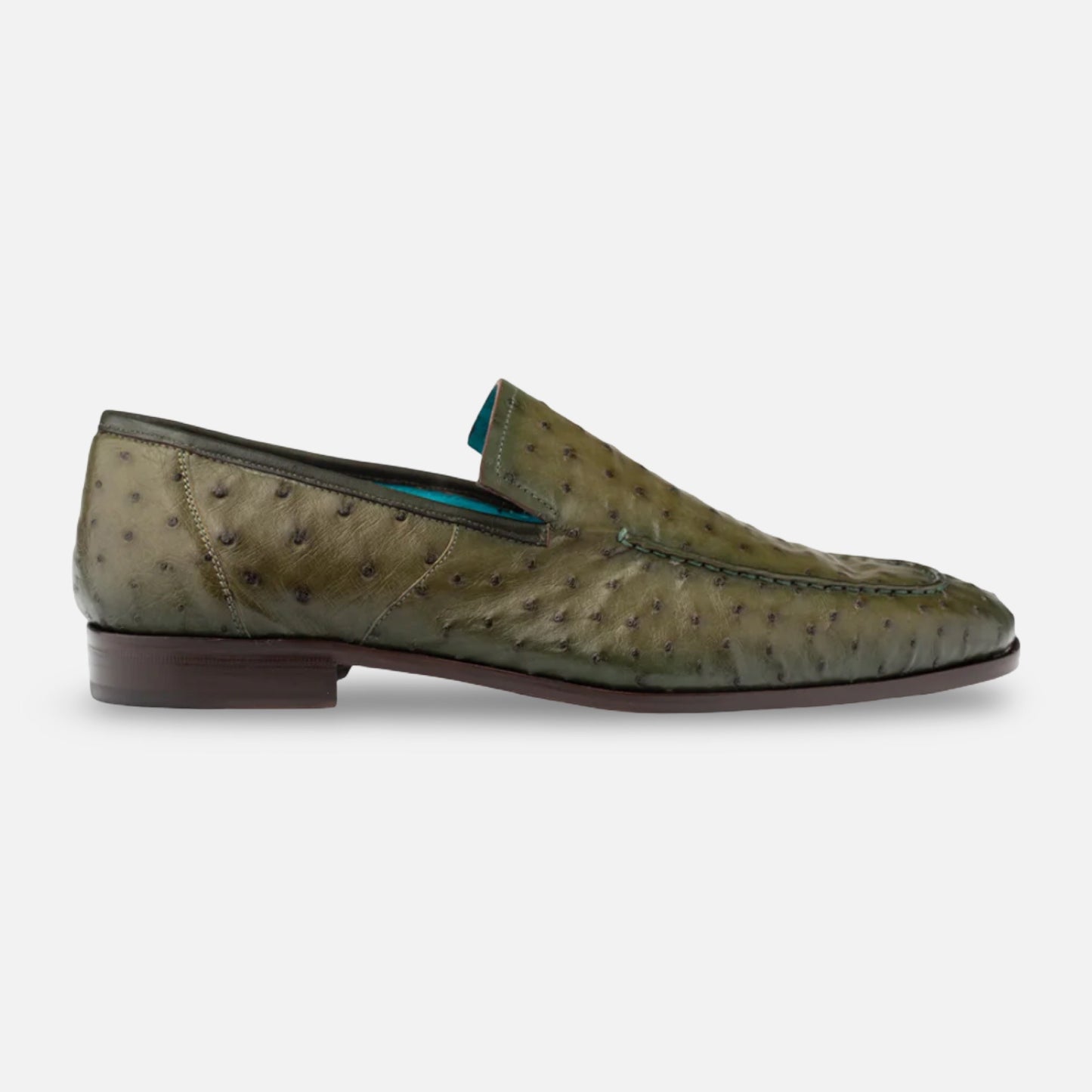 Mens Mezlan Olive Green Genuine Ostrich Leather Loafers – Made in Spain