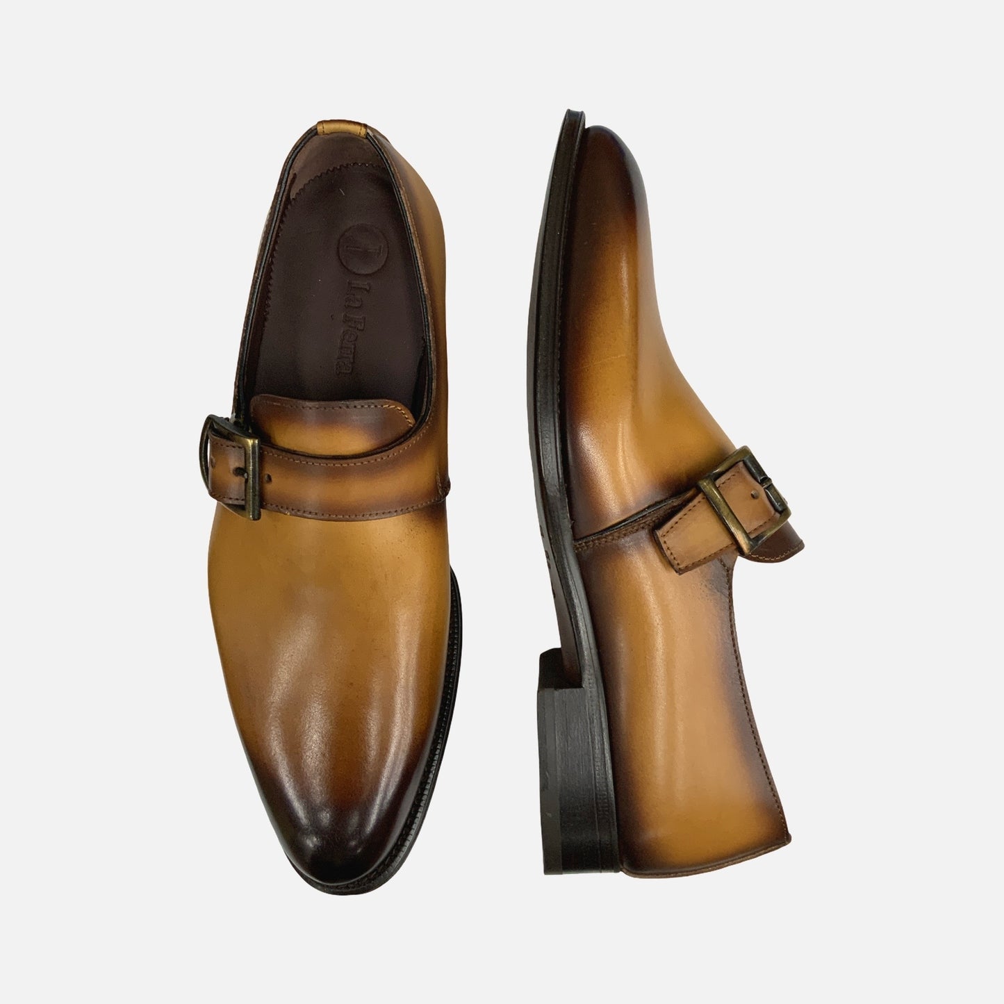 La Ferra Men’s Handmade Italian Single Monk Strap Dress Shoe