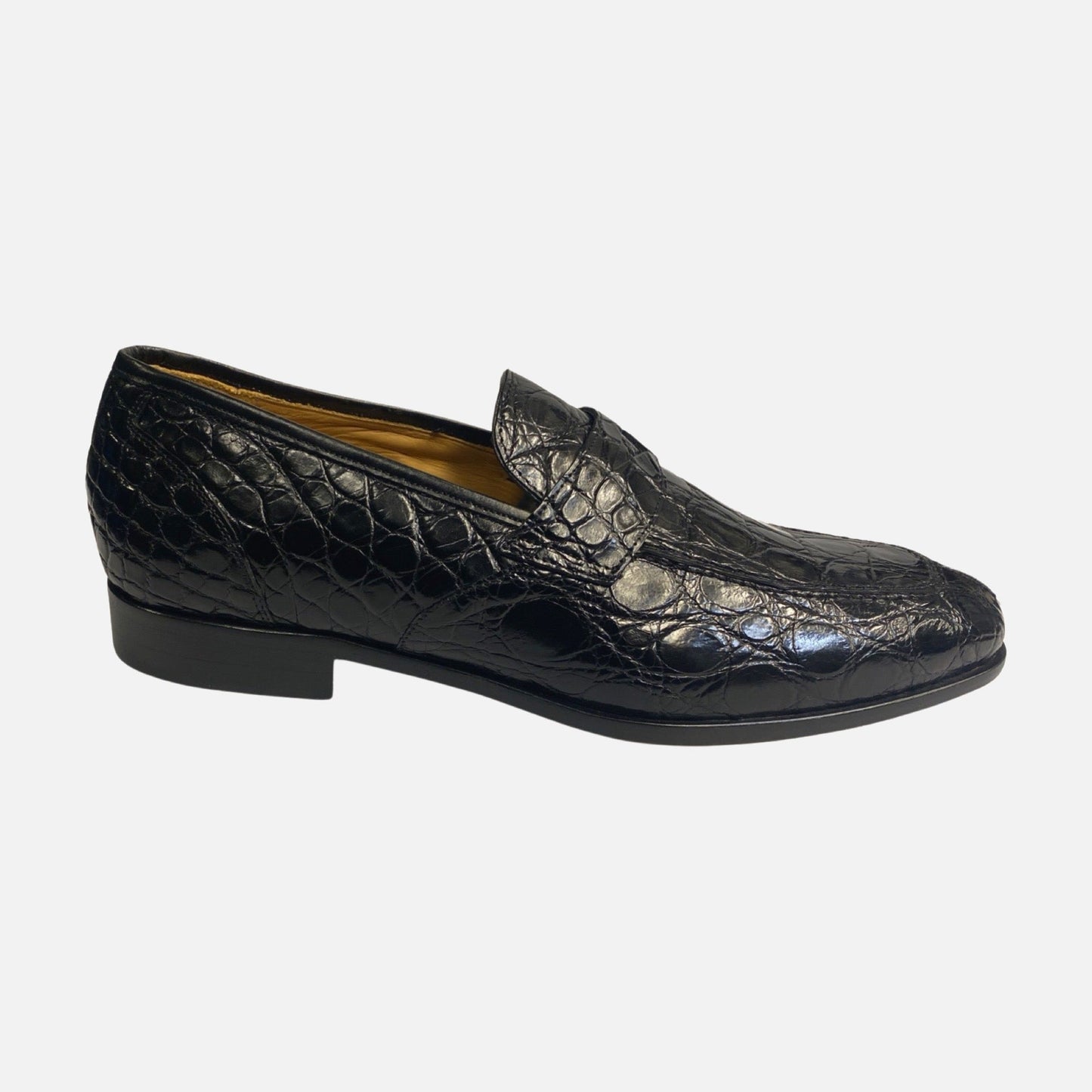 Mens genuine crocodile penny loafer black