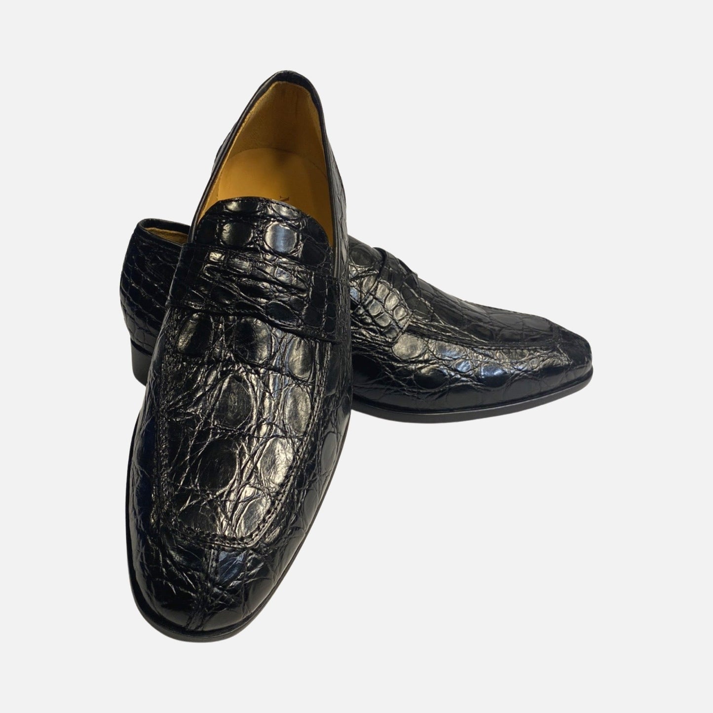 Men’s crocodile penny loafers black