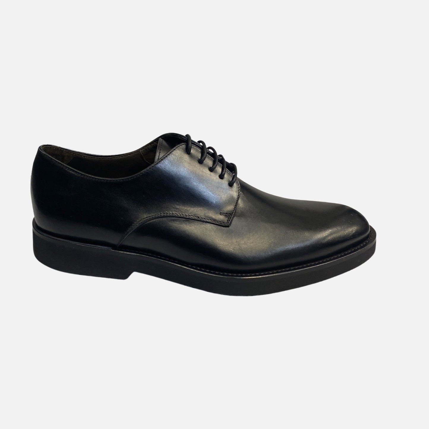 Clearance | La Ferra Black Italian Plain Toe Shoe - Vibram Outsole