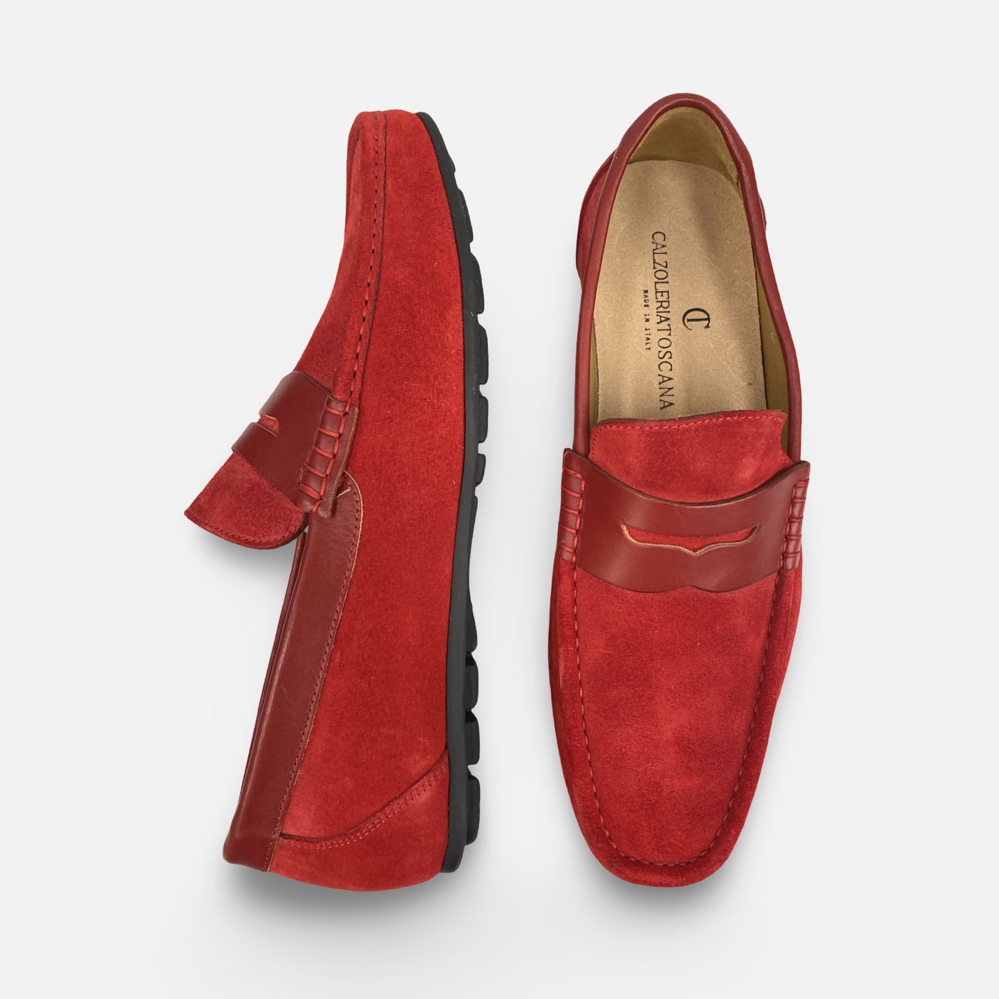 Calzoleria Toscana Zula Red Italian Suede Loafers – Handcrafted in Italy