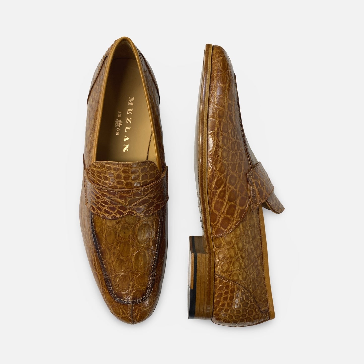 Mezlan Camel Genuine Crocodile Penny Loafer - (Style 4993-C)