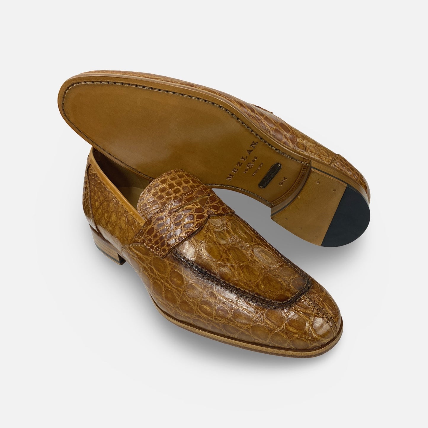 Mezlan Camel Genuine Crocodile Penny Loafer - (Style 4993-C)