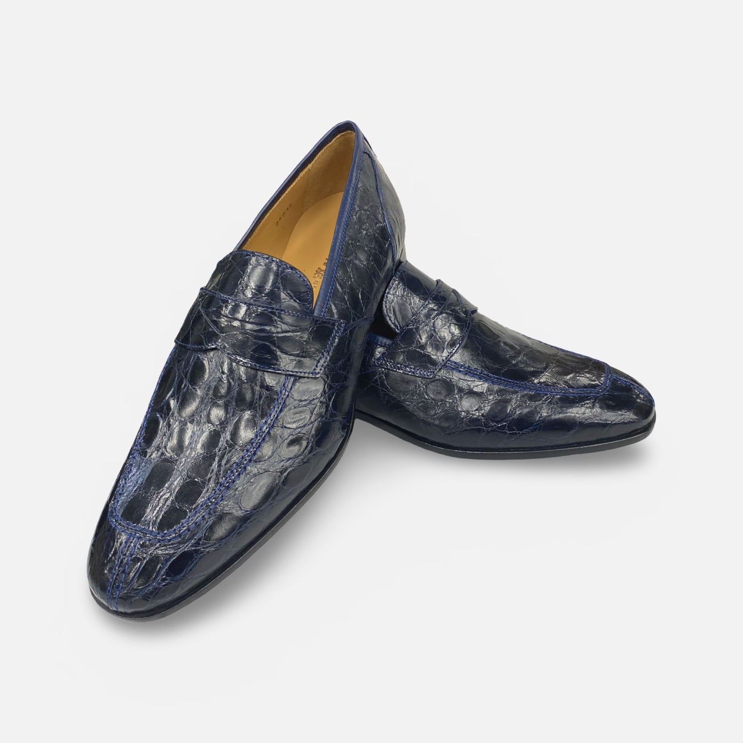 Mezlan Blue Genuine Crocodile Penny Loafer - (Style 4993-C)