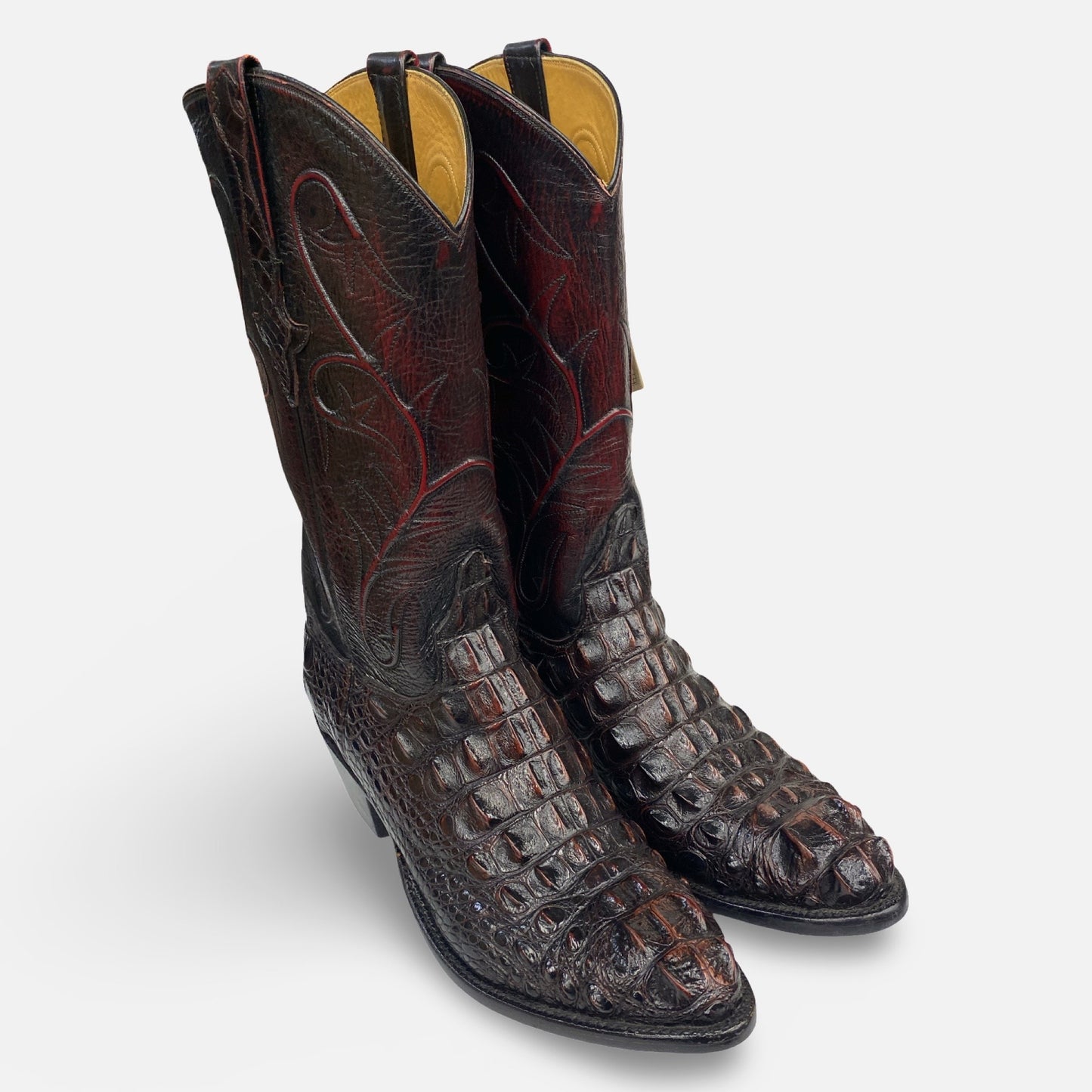 Lucchese Men’s Cherry Black Hornback Alligator Cowboy Boots – Size 9 EE