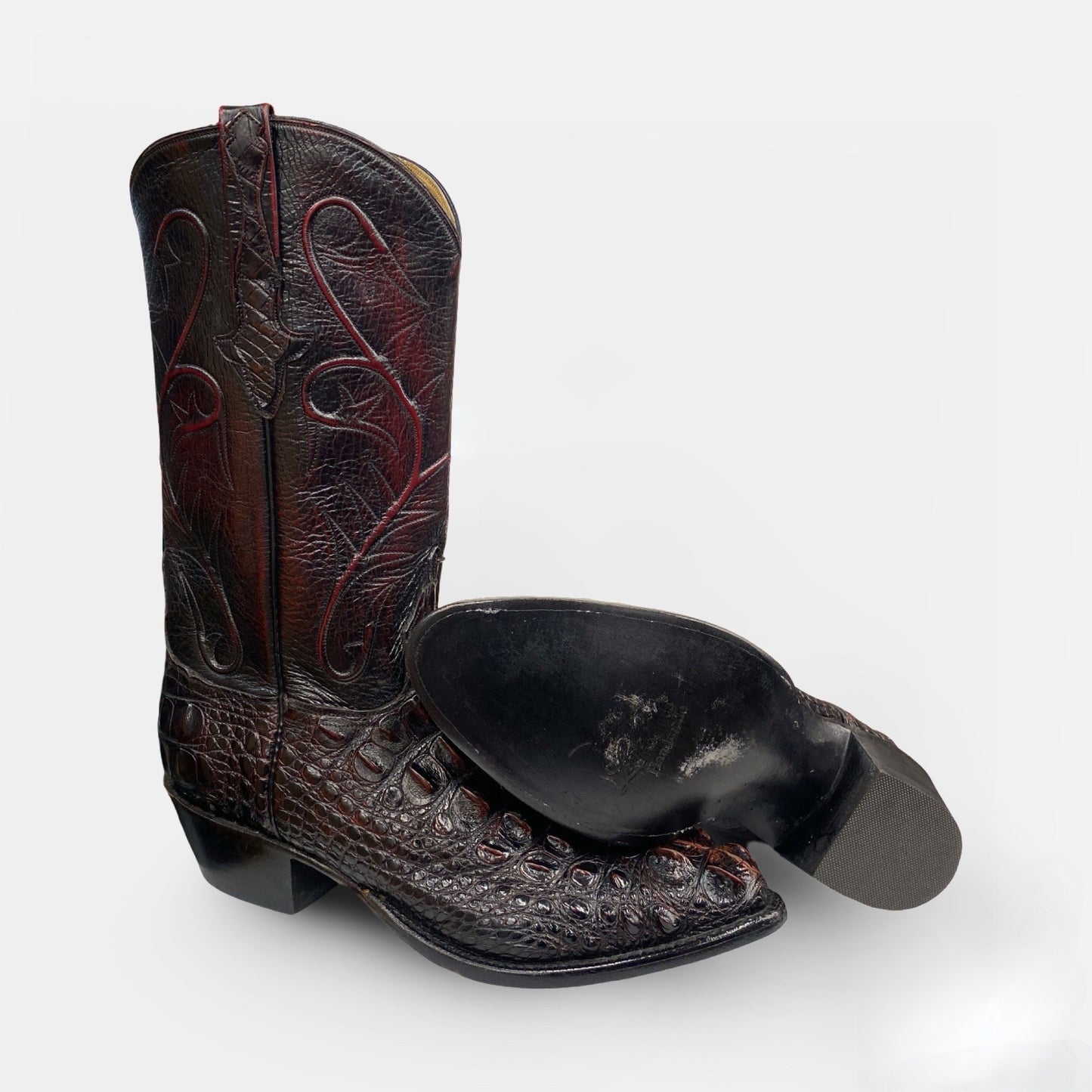 Lucchese Men’s Cherry Black Hornback Alligator Cowboy Boots – Size 9 EE