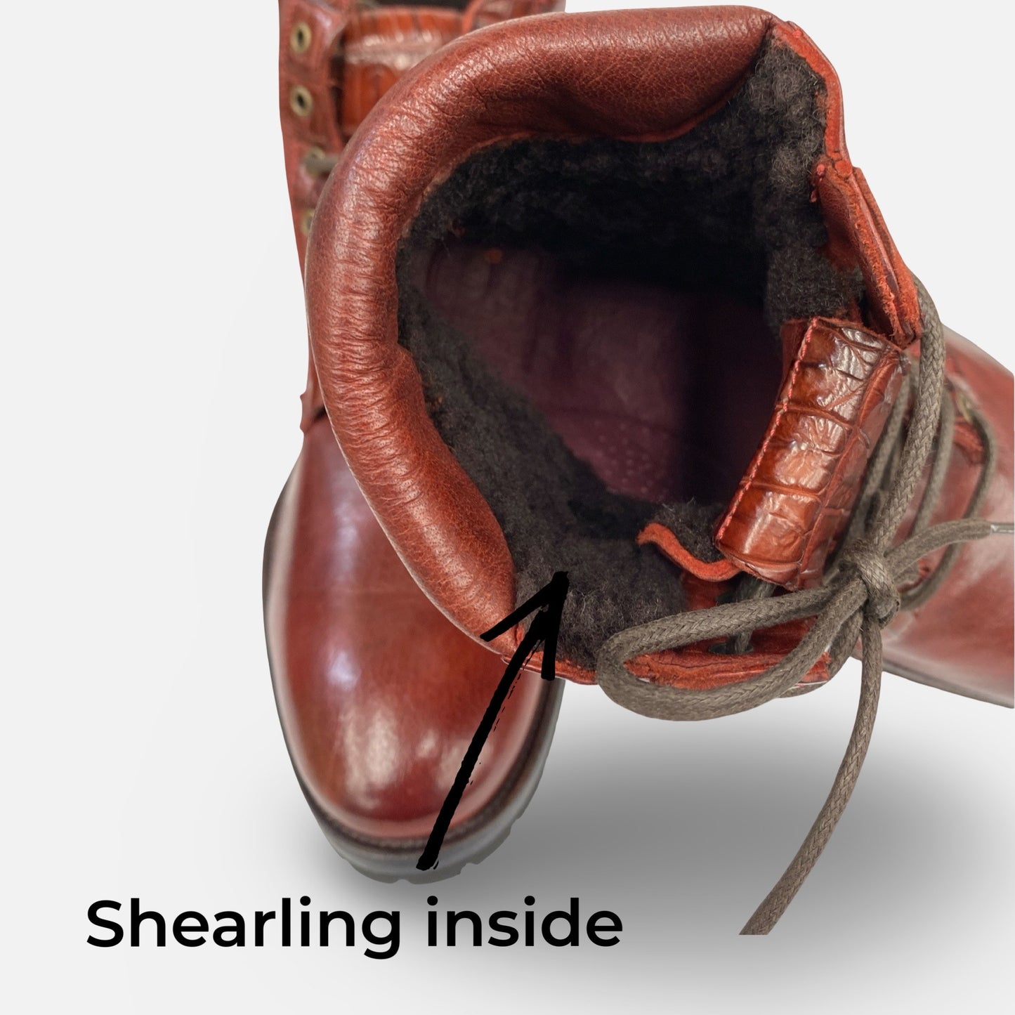 Calzoleria Toscana Cherry Crocodile Trim Shearling Boot – Handmade in Italy