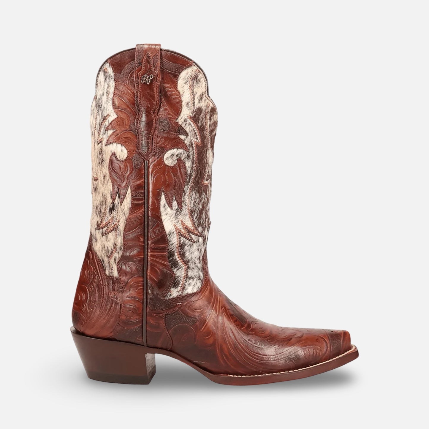 Dan Post Women’s Andrinna Western Boot – Hand-Tooled Leather & Natural Calf Hair