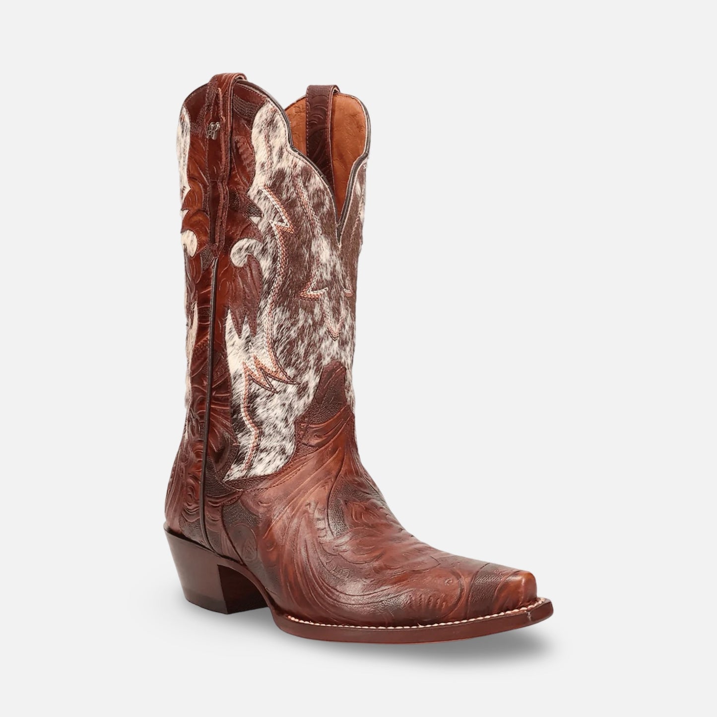 Dan Post Women’s Andrinna Western Boot – Hand-Tooled Leather & Natural Calf Hair