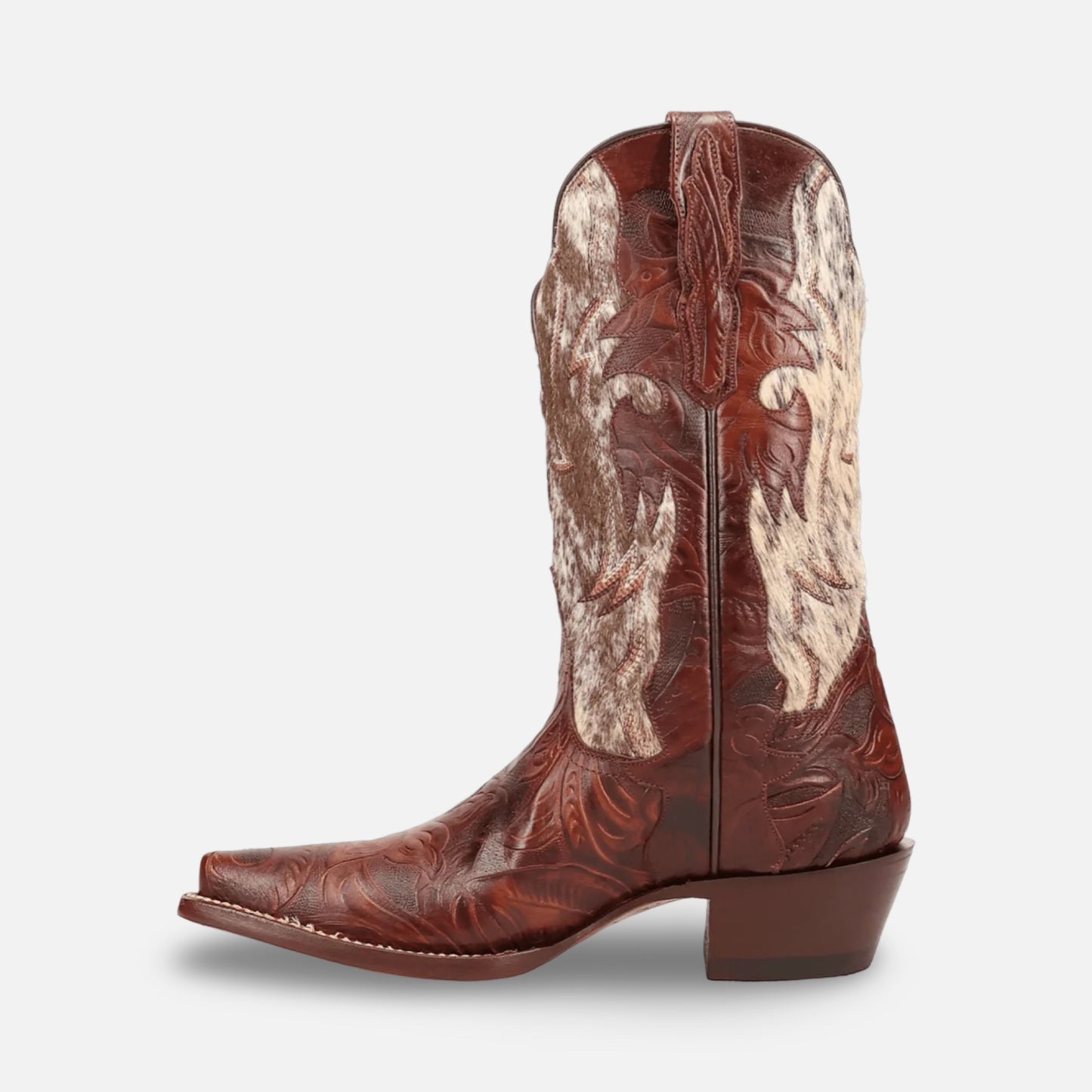 Dan Post Women’s Andrinna Western Boot – Hand-Tooled Leather & Natural Calf Hair