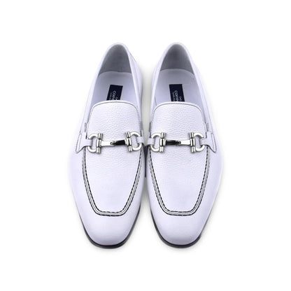 White Pebble Grain Leather Bit Loafer