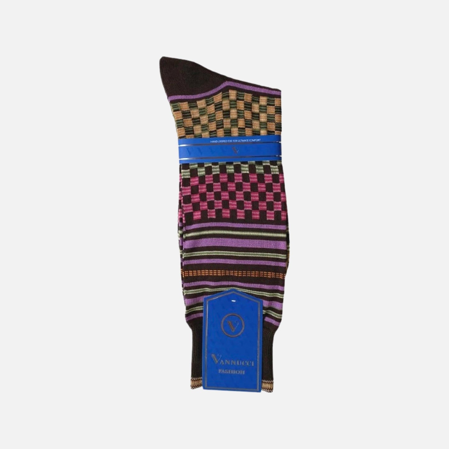 Mens Brown Check Fashion Socks V1334BR