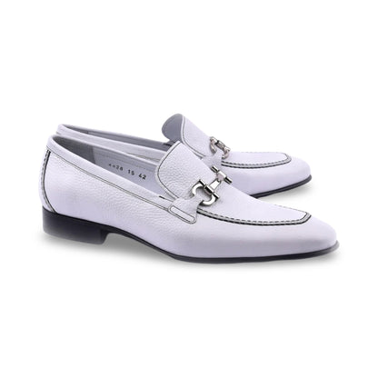 White Pebble Grain Leather Bit Loafer