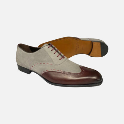 Men’s Paganini Burgundy/Grey suede and leather Spectator Shoe by Mezlan