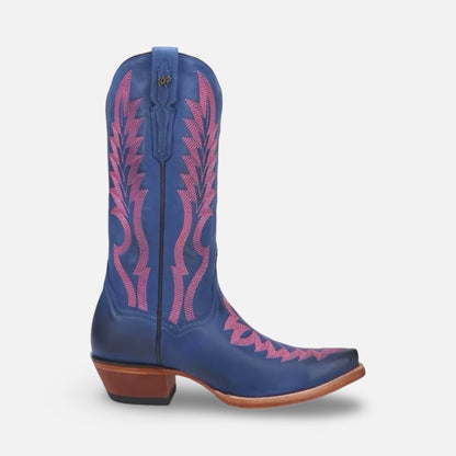 Dan Post Women’s Rochelle Western Boot – Blue & Pink Cowgirl Snip Toe