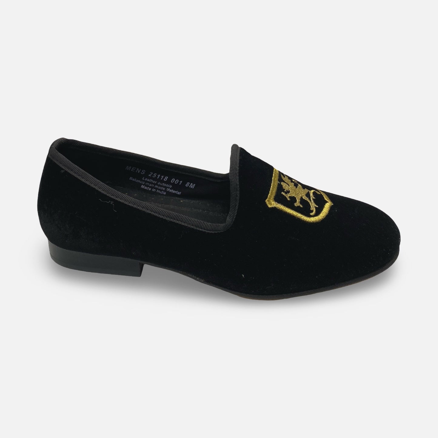 Stacy Adams Black Velvet Tux Shoe with Gold Emblem Viva