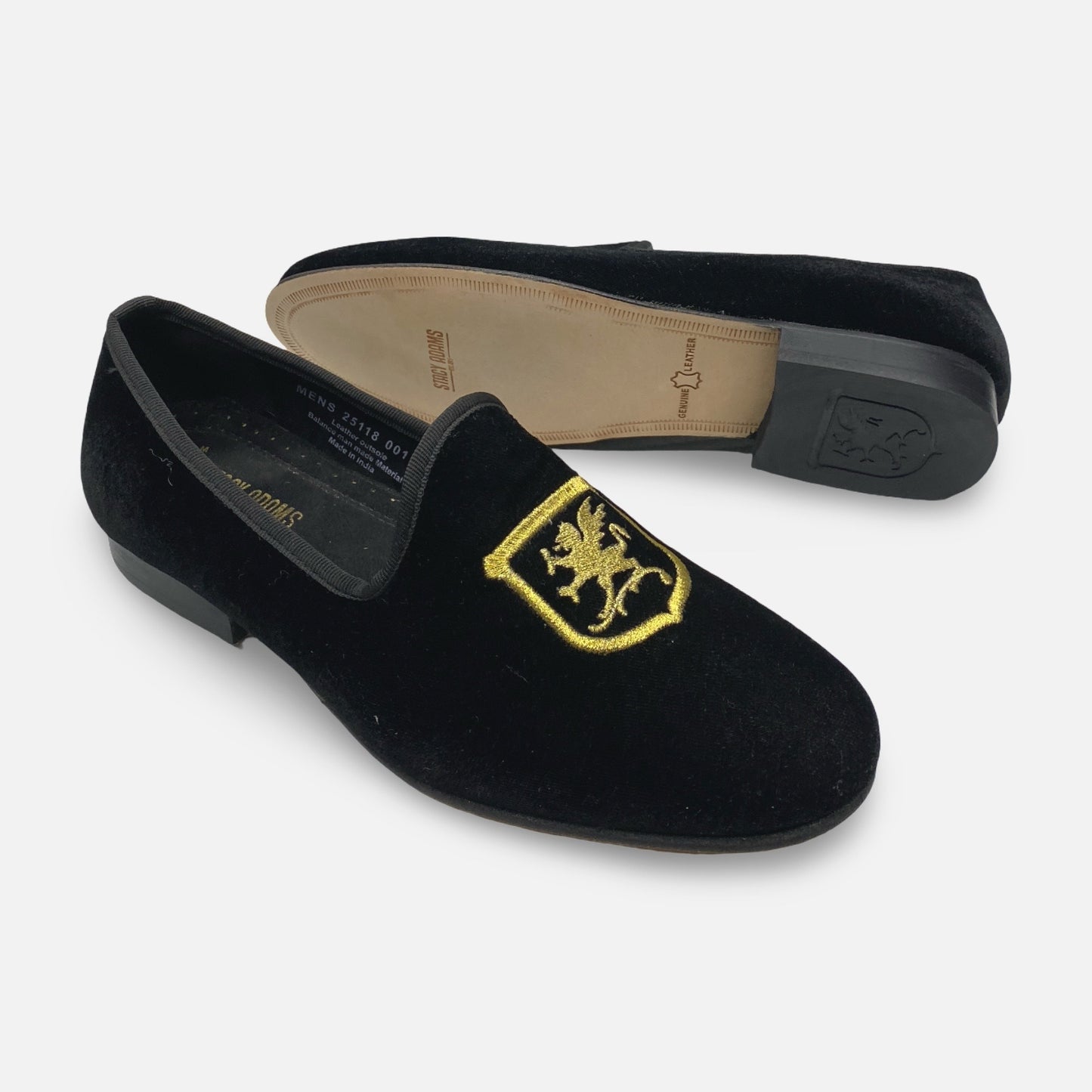 Stacy Adams Black Velvet Tux Shoe with Gold Emblem Viva