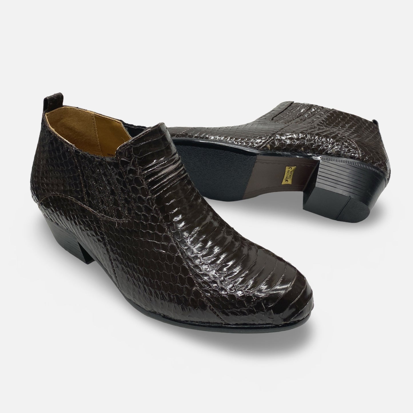 Men's Brown Snakeskin Ankle Cuban Heel Boot Jarrett | Last Pair Size 7.5 | Final Sale