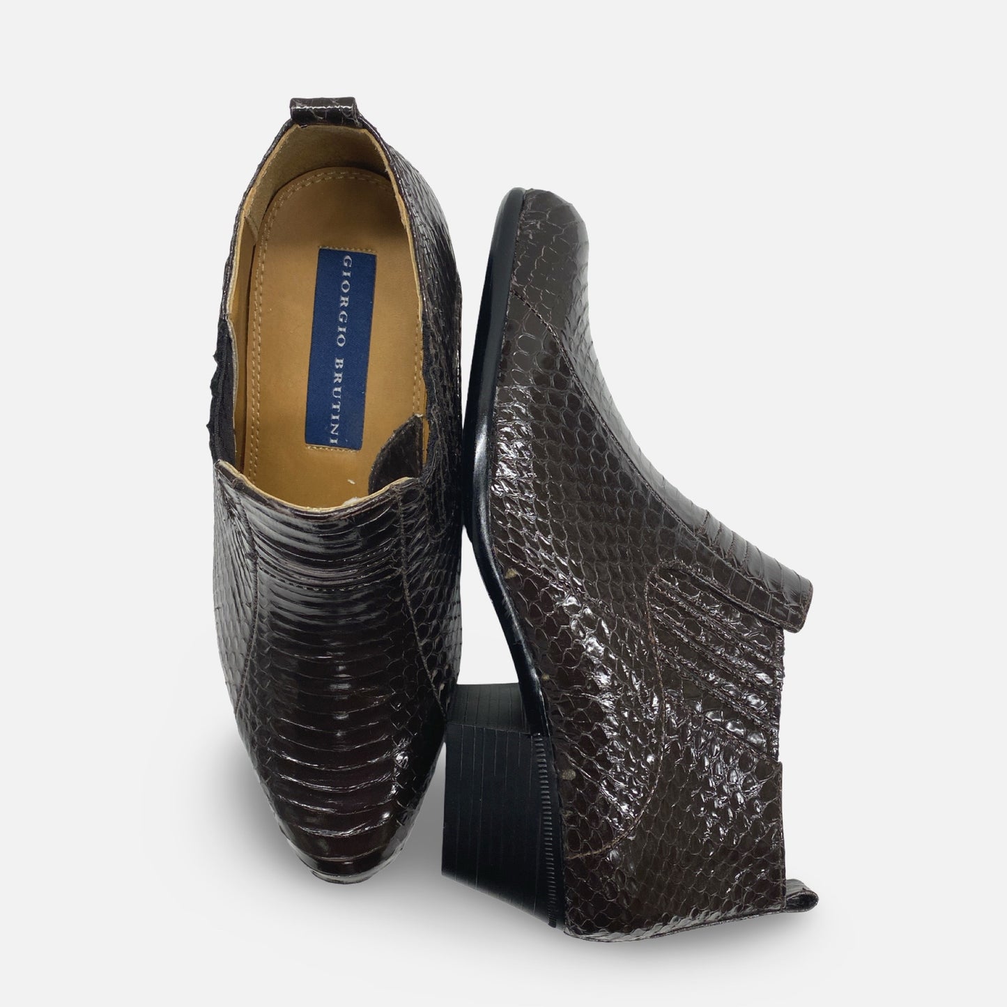 Men's Brown Snakeskin Ankle Cuban Heel Boot Jarrett | Last Pair Size 7.5 | Final Sale