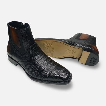 Mens Belvedere Genuine Caiman Crocodile Boot "Monte" Side Zip