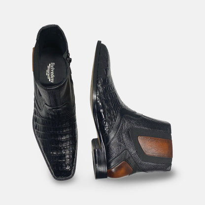 Mens Belvedere Genuine Caiman Crocodile Boot "Monte" Side Zip