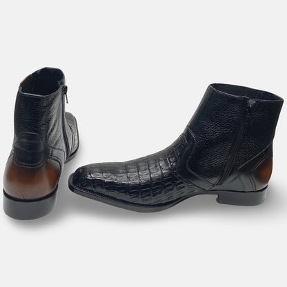 Mens Belvedere Genuine Caiman Crocodile Boot "Monte" Side Zip