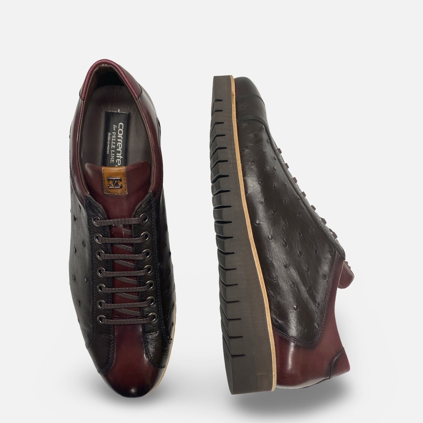 Men’s Corrente Ostrich Leather Sneaker – Brown