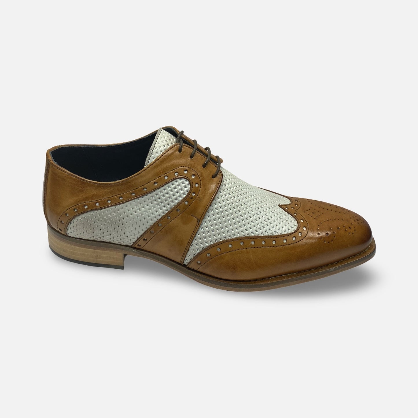 Men's Italian Two tone Duca Wingtip Shoe Tan/Off White