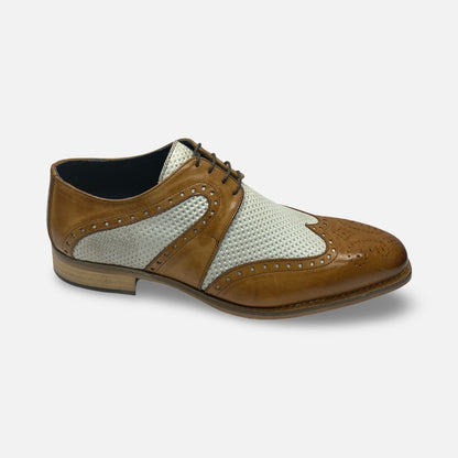 Men's Italian Two tone Duca Wingtip Shoe Tan/Off White