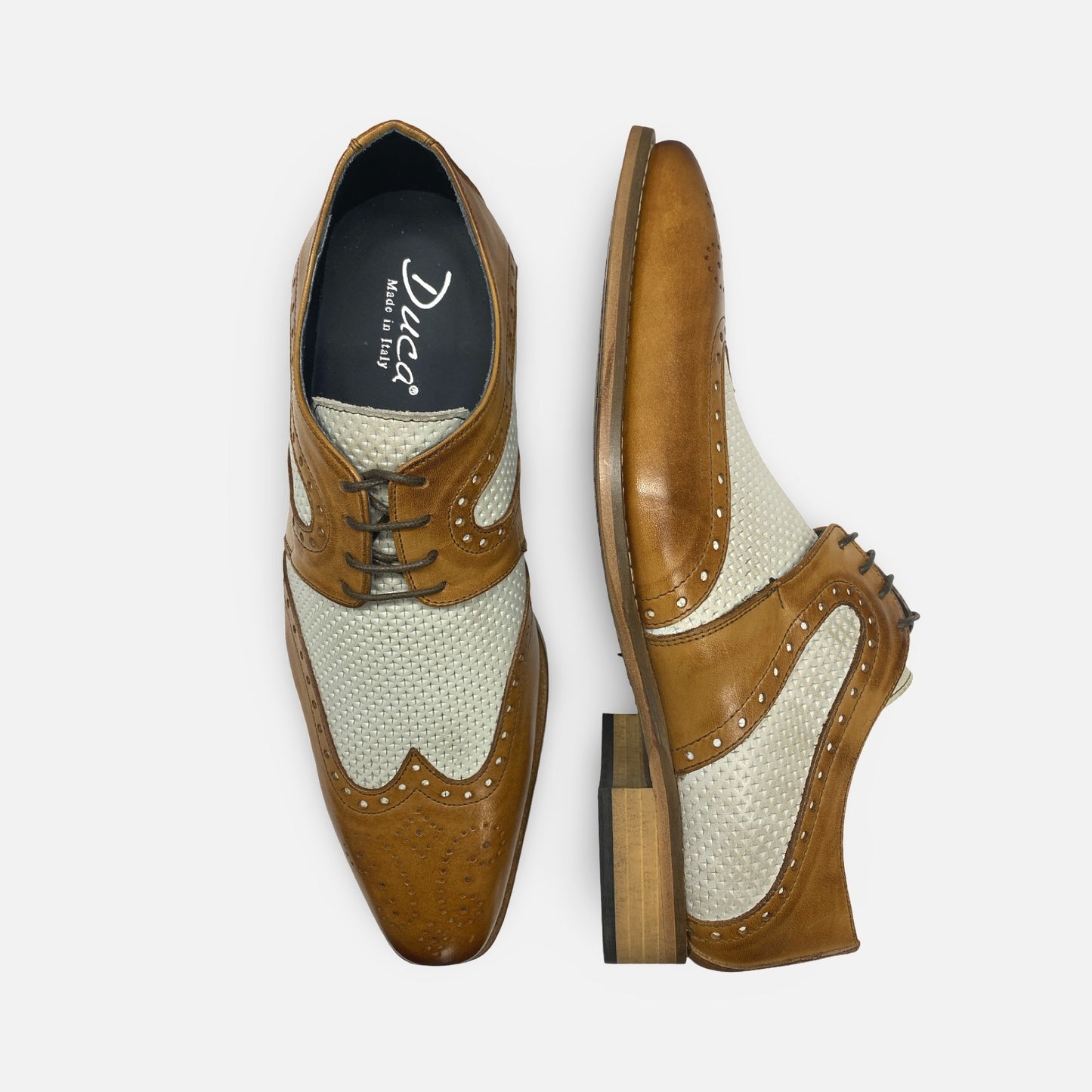 Men's Italian Two tone Duca Wingtip Shoe Tan/Off White