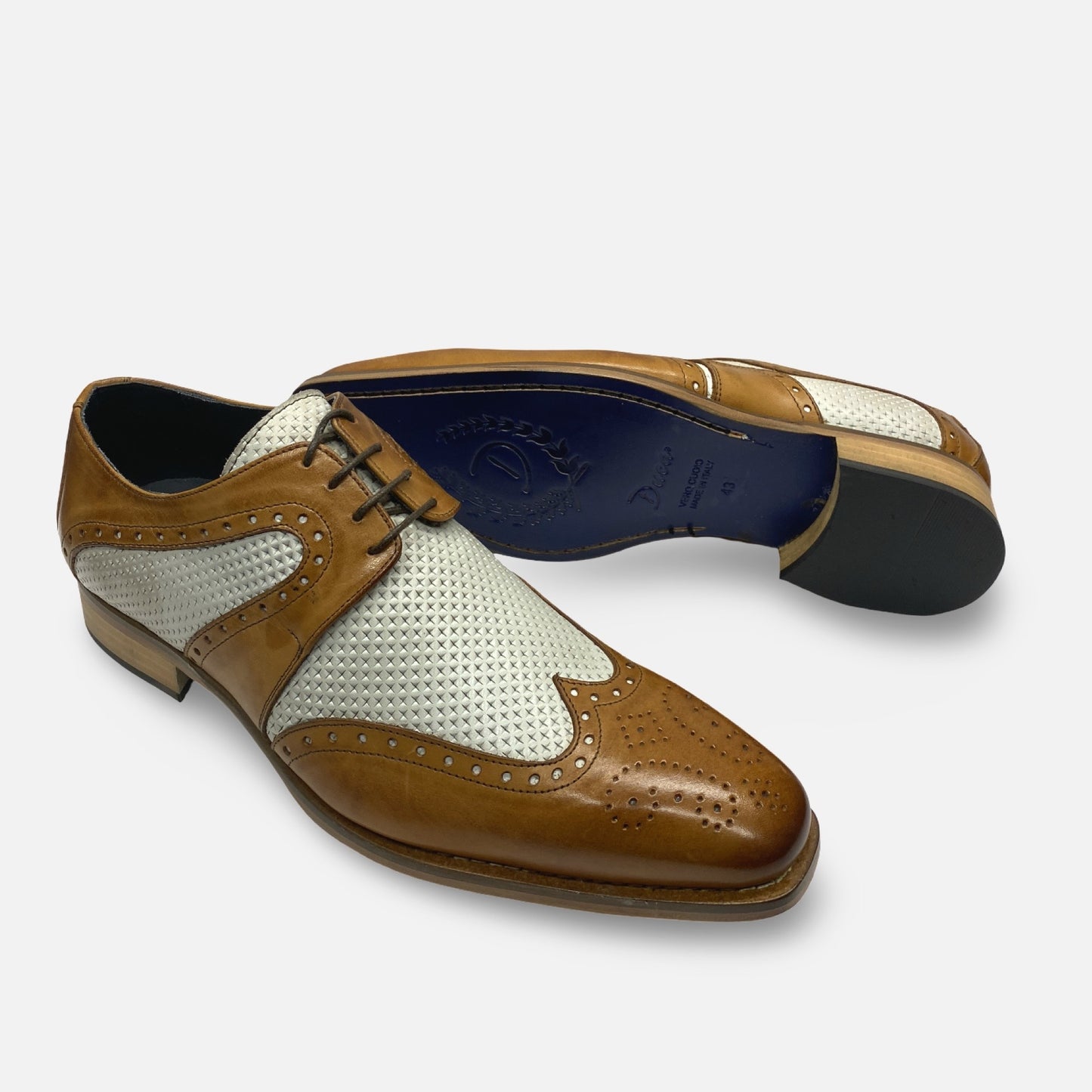 Men's Italian Two tone Duca Wingtip Shoe Tan/Off White