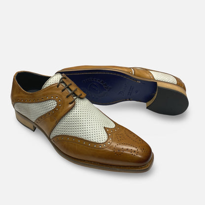 Men's Italian Two tone Duca Wingtip Shoe Tan/Off White