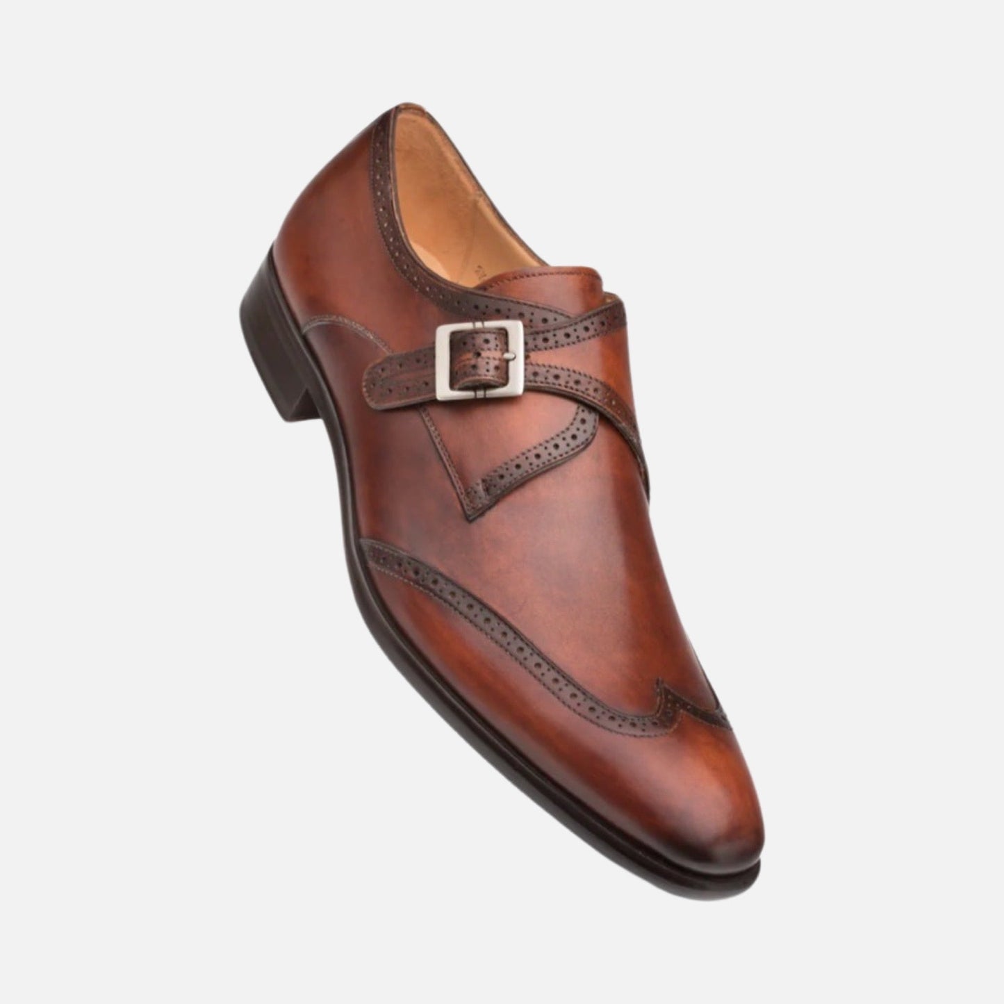 Men’s Mezlan single monkstrap wingtip Cognac Dress shoe Forest