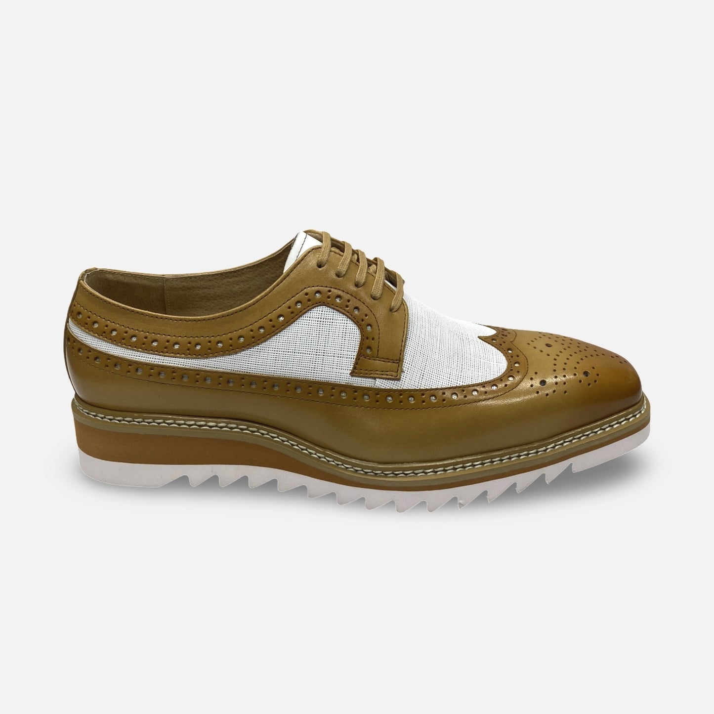 Giovanni Mens Wingtip Two tone White Soft Bottom | Tone | Latte/White