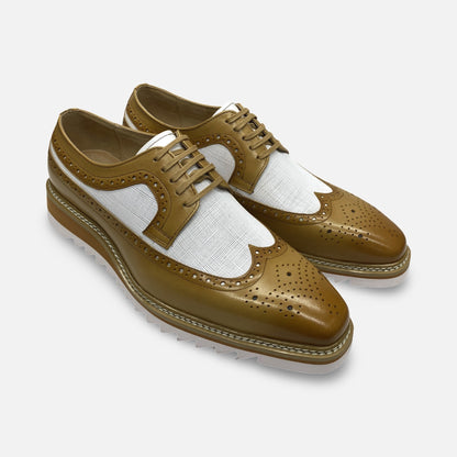 Giovanni Mens Wingtip Two tone White Soft Bottom | Tone | Latte/White