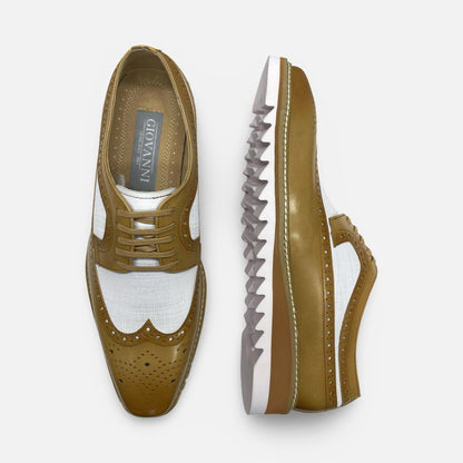 Giovanni Mens Wingtip Two tone White Soft Bottom | Tone | Latte/White