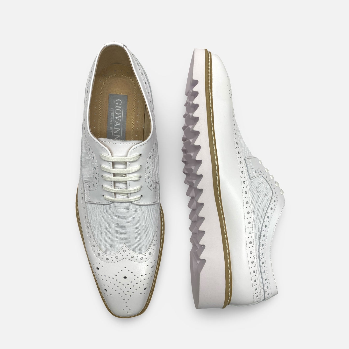 Giovanni Mens Wingtip Two tone White Soft Bottom | Tone | White