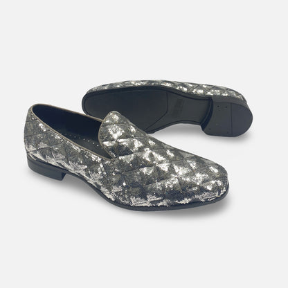 Stacy Adams Sequenced Tux Slip on Loafer Shoes Silver/Ardent | Size 10 M
