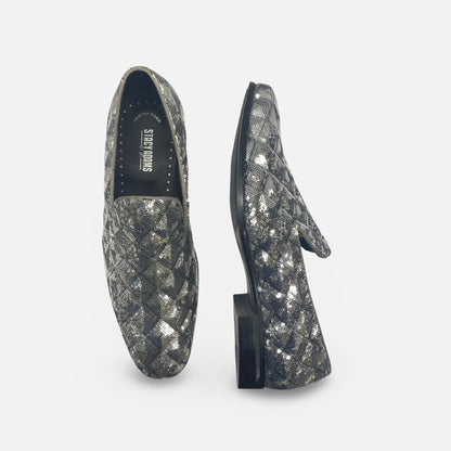 Stacy Adams Sequenced Tux Slip on Loafer Shoes Silver/Ardent | Size 10 M
