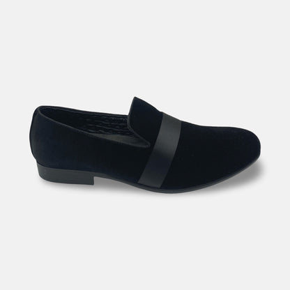 Amali Black Velvet Style Tux Slip On Loafer Shoe