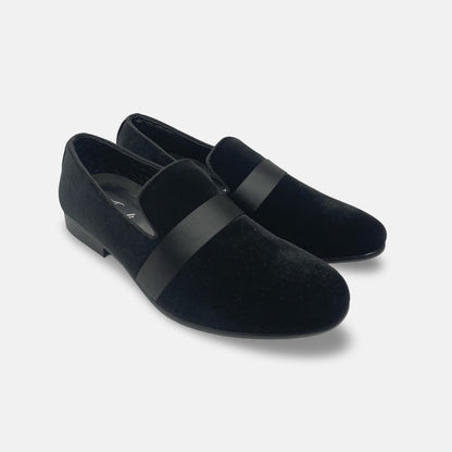 Amali Black Velvet Style Tux Slip On Loafer Shoe