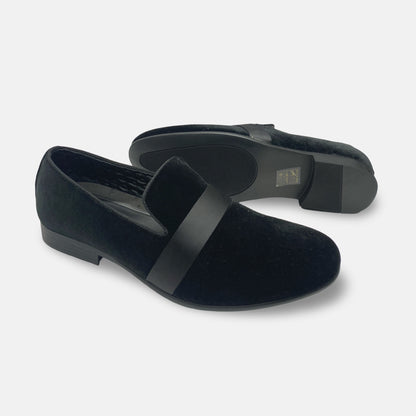 Amali Black Velvet Style Tux Slip On Loafer Shoe