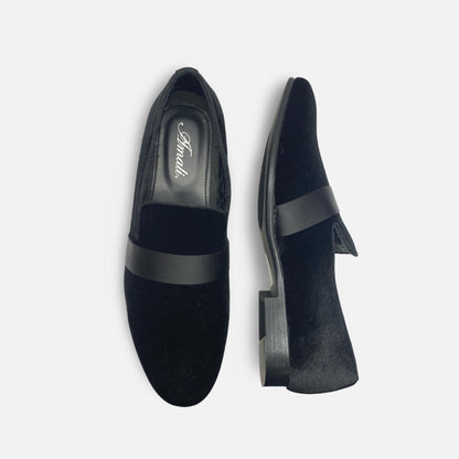 Amali Black Velvet Style Tux Slip On Loafer Shoe