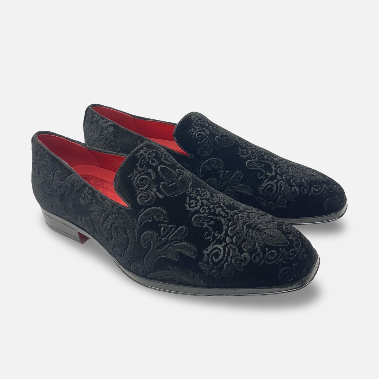 Mens Black Velvet Style Patterned Tux Slip on Loafer shoes