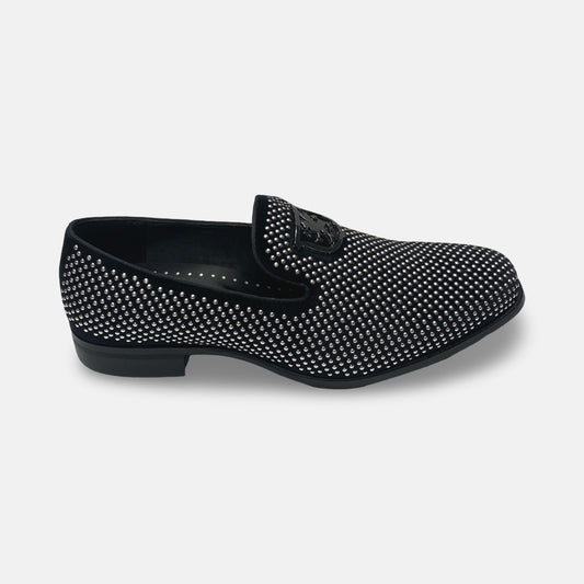Stacy Adams Studded Tux Slip On Loafer Shoe Swagger | Black/Silver