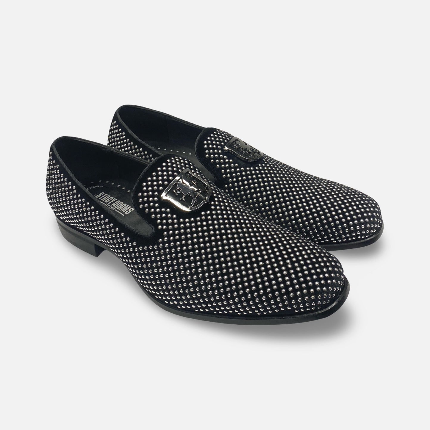 Stacy Adams Studded Tux Slip On Loafer Shoe Swagger | Black/Silver